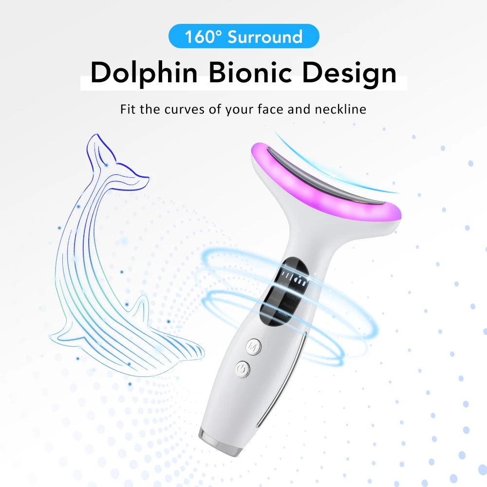 Dispositivo de belleza facial con luces LED de 7 colores, masaje con vibración EMS, mejora las líneas del cuello, máquina herramienta de estiramiento facial antiarrugas
