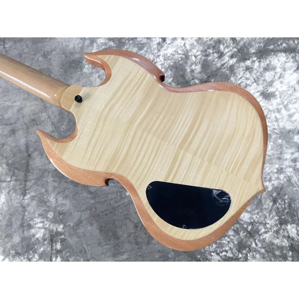 Nueva Guitarra Eléctrica Wylde Audio en Negro y Beige con Diseño Espiral Hipnótico, Acabado en Madera Natural, Dos Humbuckers EMG, Puente Fijo Negro