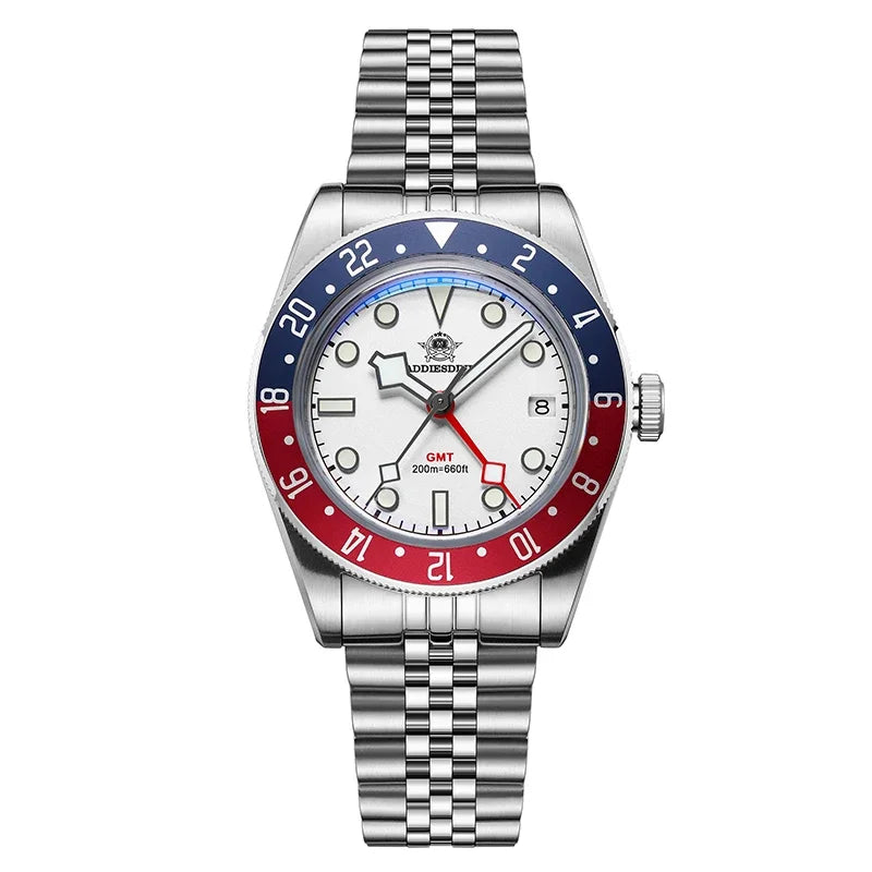 Reloj GMT de lujo para hombre ADDIESDIVE AD2044, cristal de burbuja, cuarzo suizo Ronda, reloj de negocios para hombre, resistente al agua 200 m, luminiscencia BGW9