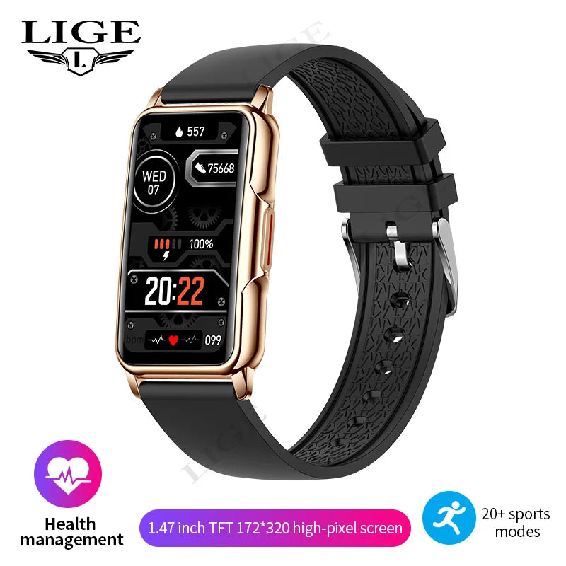 Reloj inteligente LIGE para mujer y hombre, pulsera deportiva de 1.47 pulgadas con pantalla táctil completa, monitor de ritmo cardíaco y fitness, nuevo brazalete inteligente para exteriores 2025