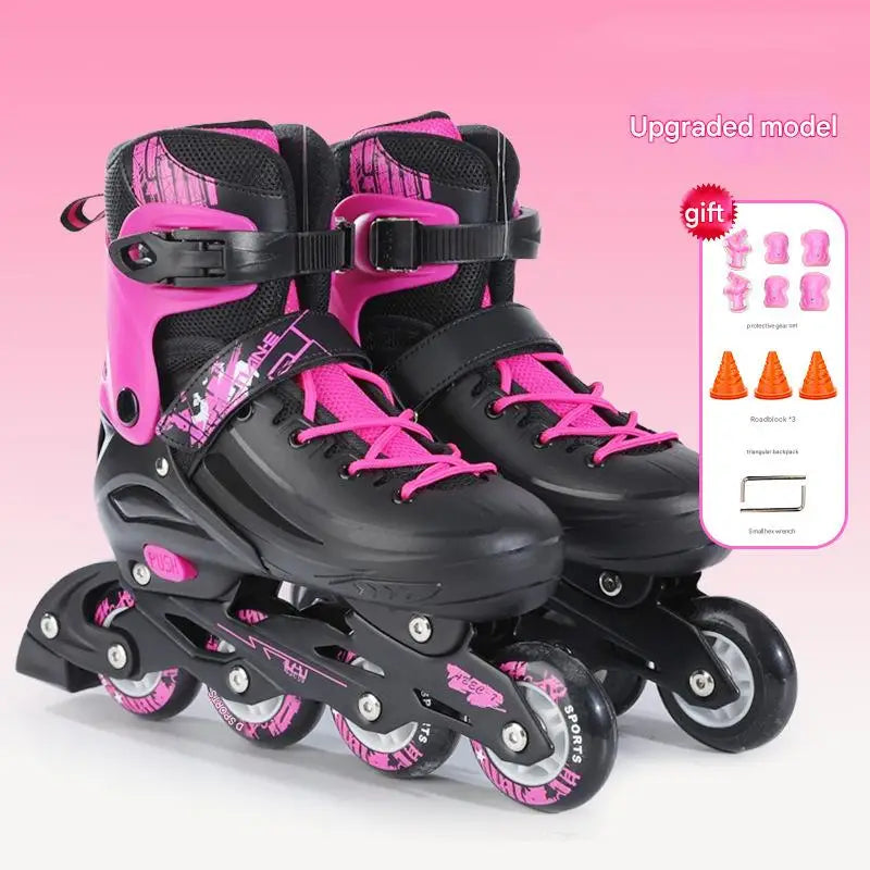 Juego de zapatos de patín en línea parpadeantes con casco, codo, rodilleras, patines de 4 ruedas para niños y mujeres, zapatillas de patinaje al aire libre