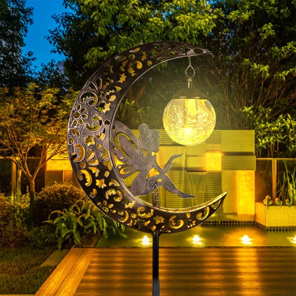 Estatuas solares de jardín para decoración al aire libre, estatuilla de luna de hadas, adorno de estaca de luz para Patio, césped, Patio, camino, Regalo para mamá, abuela