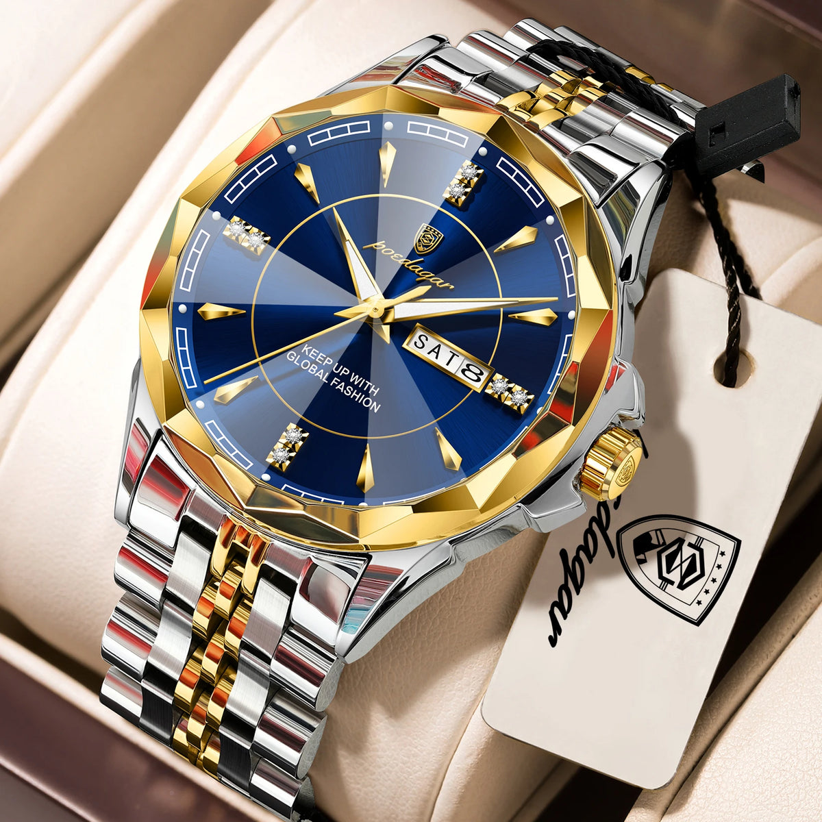 Reloj de pulsera para hombre POEDAGAR, de negocios, resistente al agua, luminoso, de lujo, con fecha y semana, de acero inoxidable, reloj de cuarzo a la moda para hombre