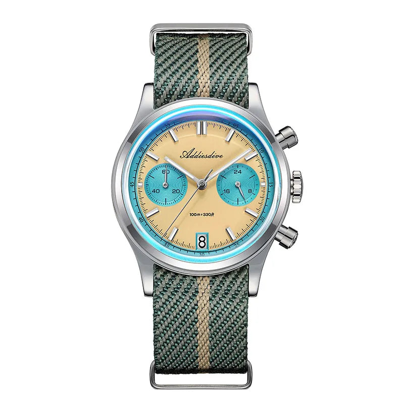 Reloj ADDIESDIVE AD2095 Cronógrafo de Marca Superior con Movimiento de Cuarzo VK64, Reloj de Pulsera Luminoso, Resistente al Agua 100m, Reloj de Lujo Retro para Hombre
