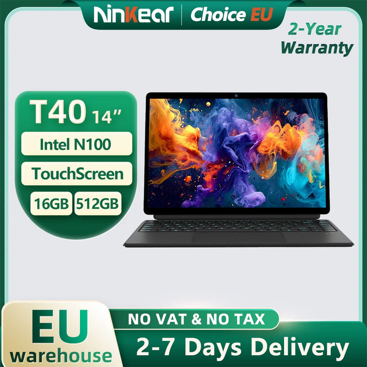 Tablet Mini Laptop Ninkear T40 de 14 pulgadas 2 en 1, Intel N100, 16GB+512GB, pantalla táctil IPS 1200P, Windows 11, portátil, envío gratis.