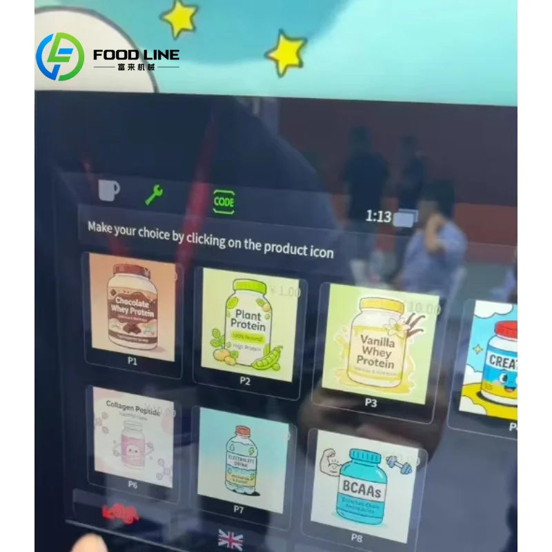 Máquina Expendedora de Batidos de Proteínas, Totalmente Automática, Dispensador Inteligente de Batidos de Proteínas en Polvo 24h con Transacción de Monedas y Efectivo