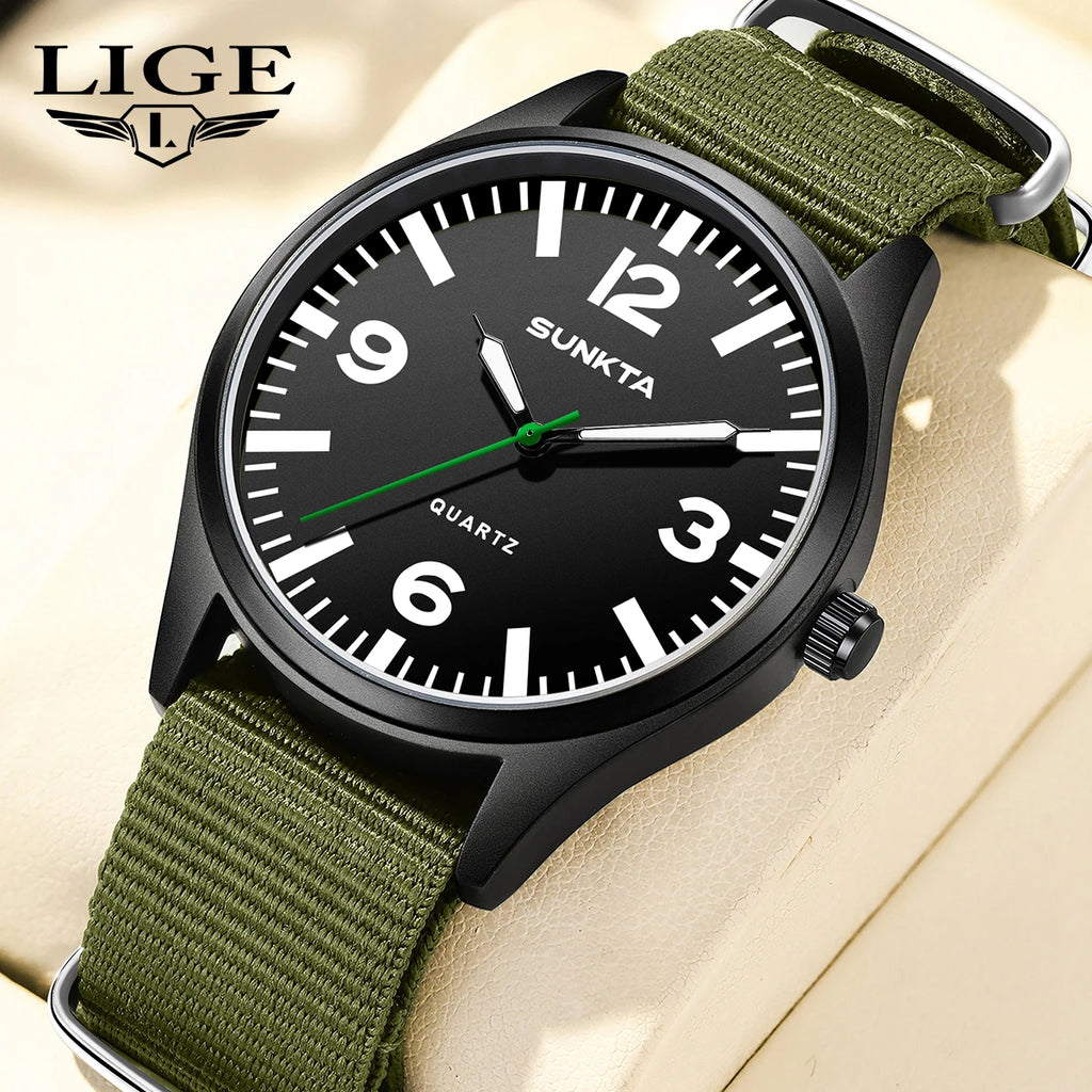 Reloj de lujo para hombre SUNKTA, de cuarzo, con fecha, correa de nailon y piel, resistente al agua, luminoso, militar, deportivo para hombre, relogios masculino