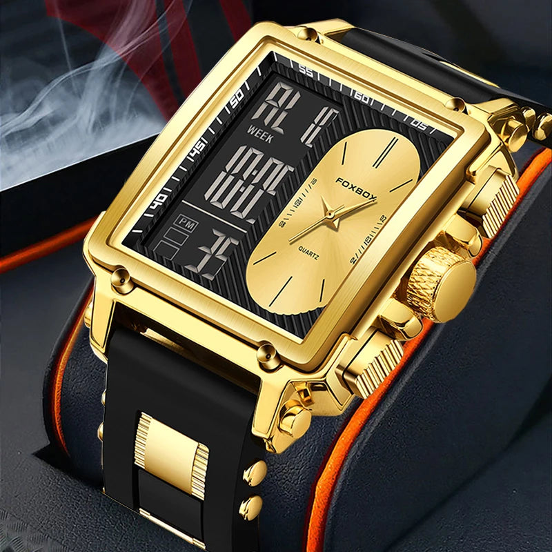 Nuevo reloj digital cuadrado de moda LIGE para hombre, reloj de pulsera de cuarzo deportivo informal, cronógrafo de lujo de la mejor marca FOXBOX