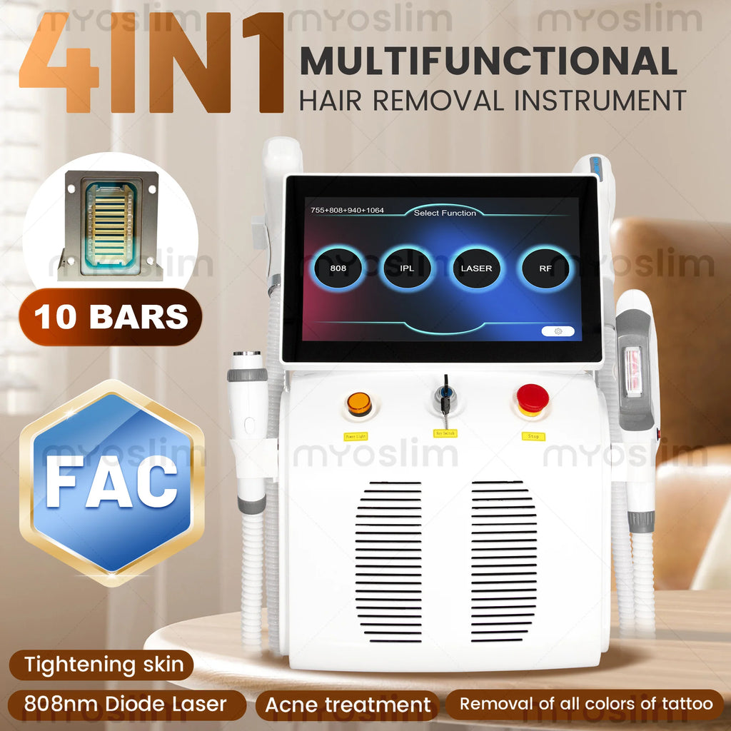 Máquina de Depilación Láser de Diodo RF 4 en 1 Soprano Titanium Ice Platinum 755 808 810 830 940 1064nm ND:YAG, Máquina de Depilación Indolora