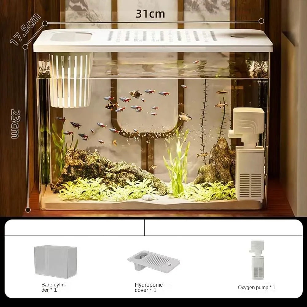PET+ABS Fish Tank Transparent Drop Resistant Desktop Aquarium with Lid Hydroponic Tank Ecological Water Tank for Home