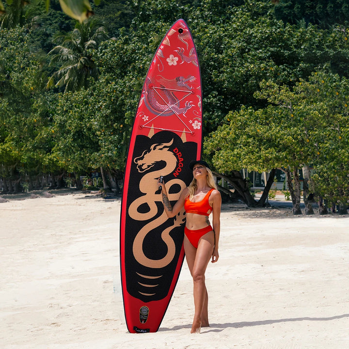 Funwater SUPFR17S: tabla de paddle surf inflable, conjunto de 350x84x15 cm, capacidad de 180 kg, tabla de paddle surf roja, soporte para cámara de acción, tabla de surf para paseos, yoga acuático, pesca, deportes acuático
