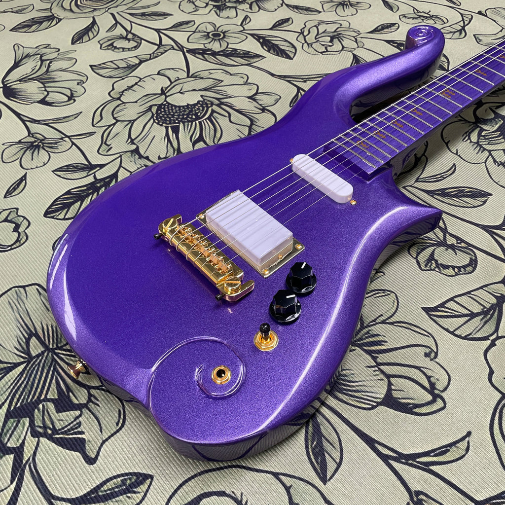 Guitarra eléctrica con degradado púrpura perlado, diapasón de arce con herrajes dorados, guitarra eléctrica de rock para principiantes