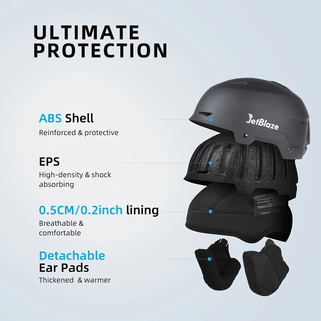 Casco de esquí Jetblaze con máscara facial gratuita - Casco de snowboard unisex ajustable, ligero, con forro de ABS/PC a prueba de golpes, almohadillas para los oídos extraíbles, equipo para deportes de invierno