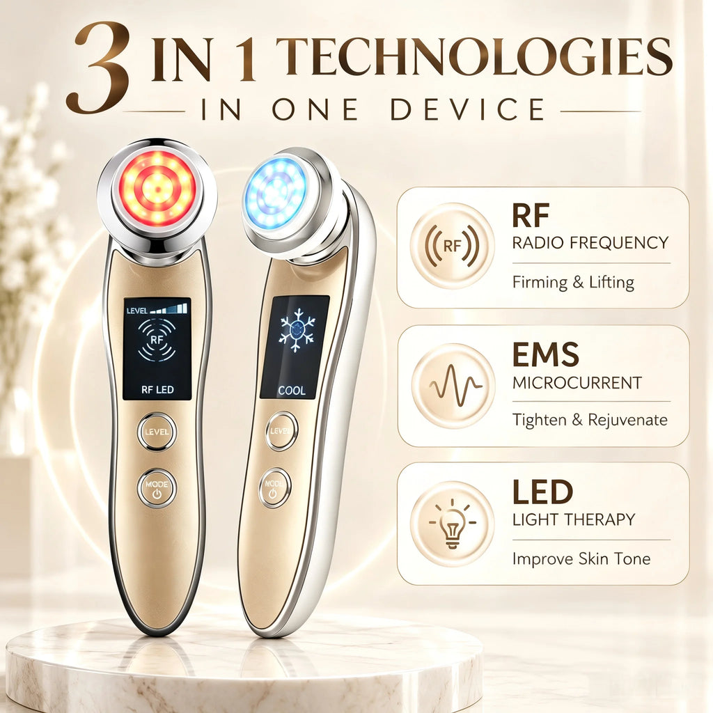 Dispositivo de Belleza Facial Multifuncional, Radiofrecuencia, EMS, Microcorriente, Luz LED, Masajeador Facial y de Cuello, Reafirmante, Hidratante, Herramienta para el Cuidado de la Piel