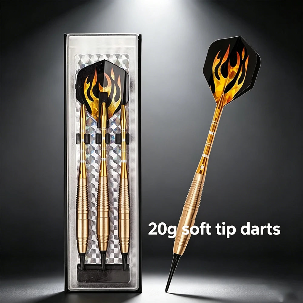 Set de 3 dardos profesionales de 20g con punta de acero, cuerpo de cobre, varilla de aluminio y puntas de plástico para dardos de punta blanda, incluye plumas