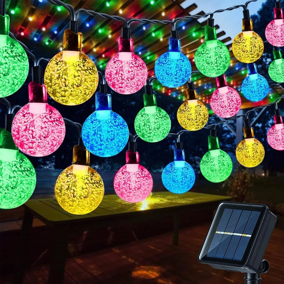 LED Solar String Lights Outdoor Crystal Ball String Light 8 Modes Lighting Solar Camping Lamp for Halloween Christmas Decoration