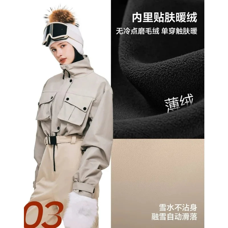 Traje de Esquí de una Pieza Color Caqui para Mujer, con Costuras Selladas 3L, Impermeable, Térmico, Ajustado, para Snowboard