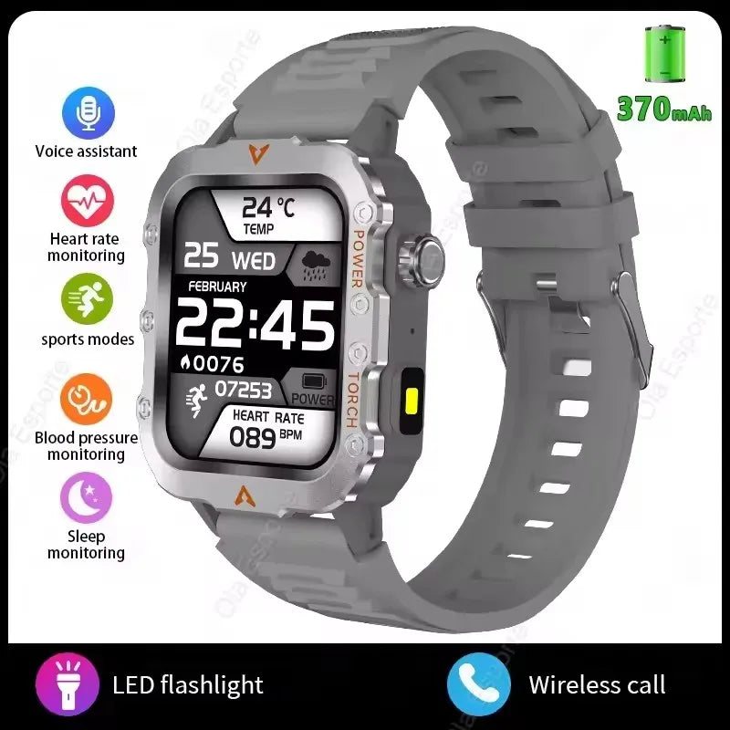 Reloj inteligente militar 2026 para hombre, 3ATM, deportivo para exteriores, rastreador de actividad física, monitor de presión arterial y salud, llamada BT, reloj inteligente con GPS