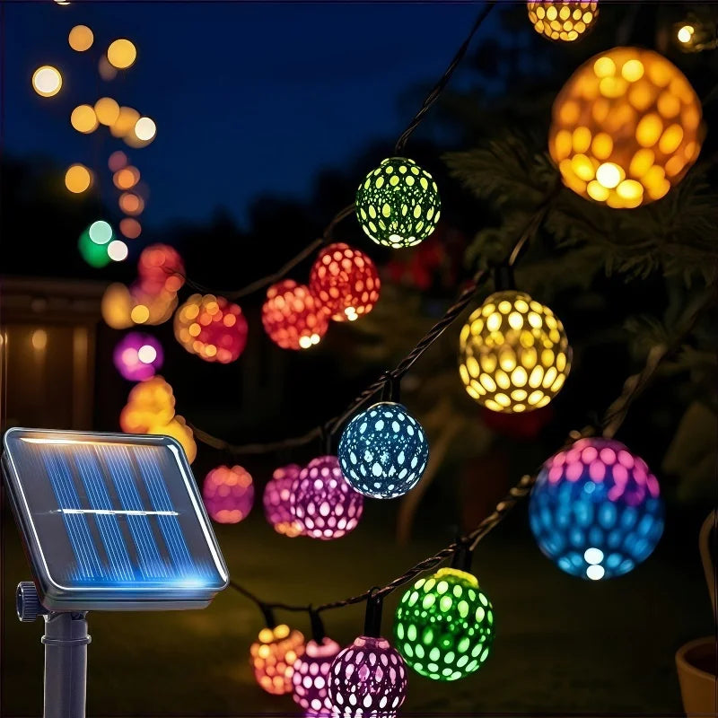 Guirnalda de 50/30/20 luces LED solares tipo bola marroquí, impermeables, 8 modos, para decoración de jardines, bodas, fiestas, Navidad y Halloween
