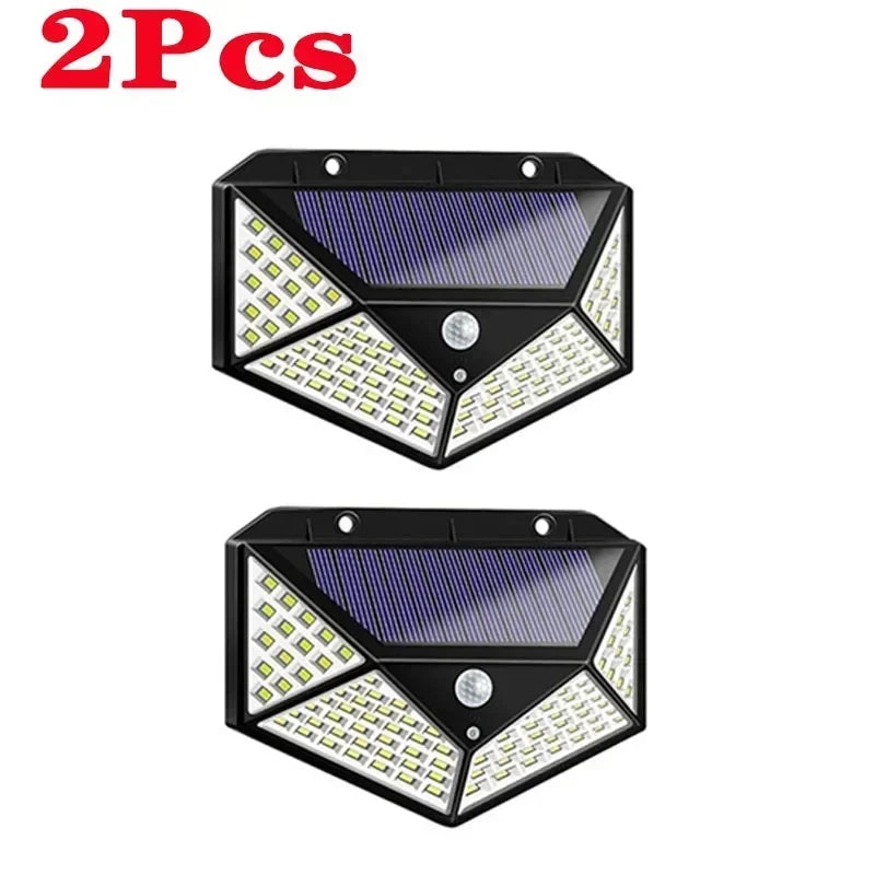 1/2/4 unidades Lámparas solares de pared de 100 LED, luz solar exterior con sensor de movimiento, lámpara de calle alimentada por energía solar para jardín y luz nocturna