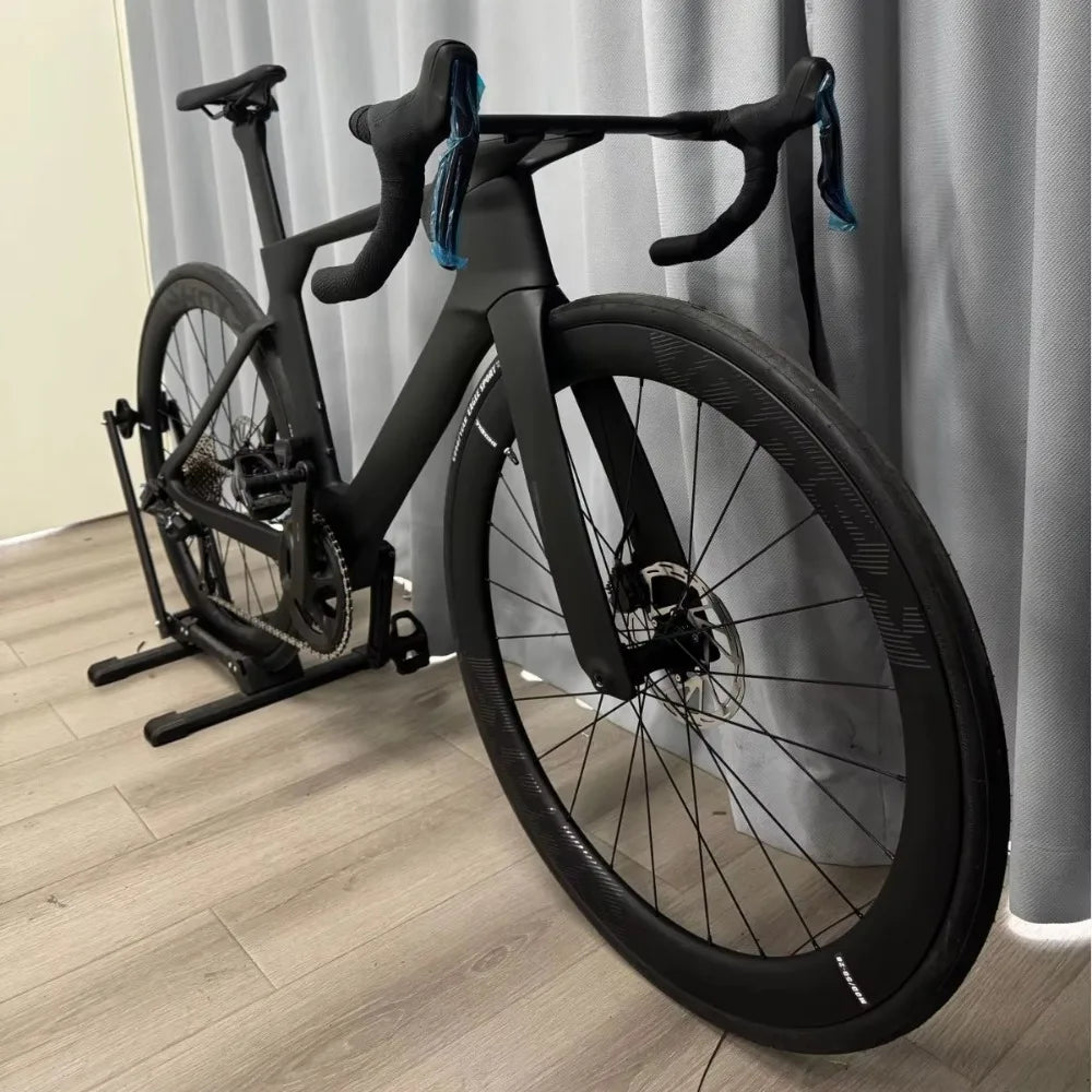 Bicicleta de carretera TT Racing de fibra de carbono, eléctrica, con cambios variables, frenos de doble disco y cuadro rígido