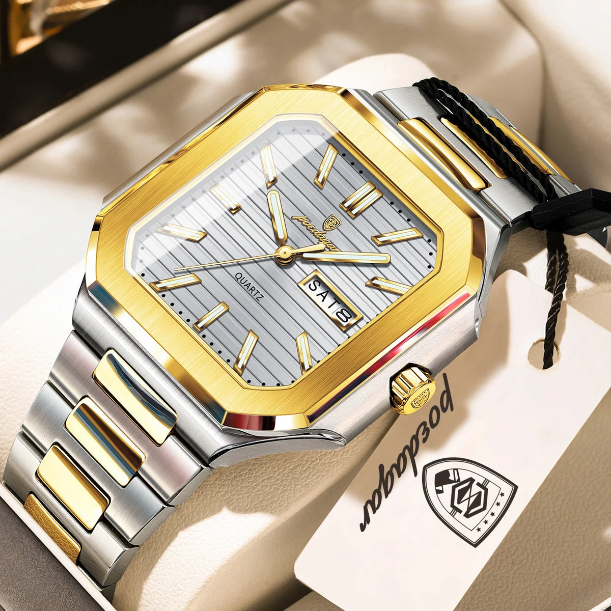 Reloj de cuarzo para hombre POEDAGAR, de negocios, impermeable, luminoso, con fecha y día, clásico, de acero inoxidable