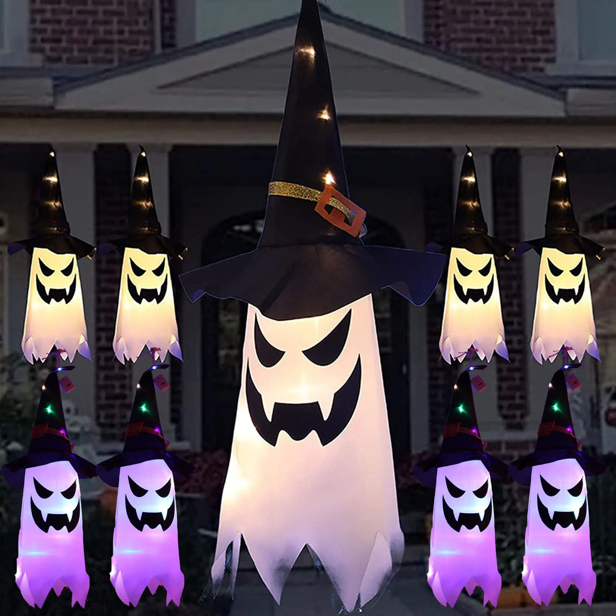 1 unidad de cadena de luces LED de fantasmas, decoración de Halloween para fiestas en el hogar, accesorio decorativo, luces de adorno para exteriores, funcionan con pilas
