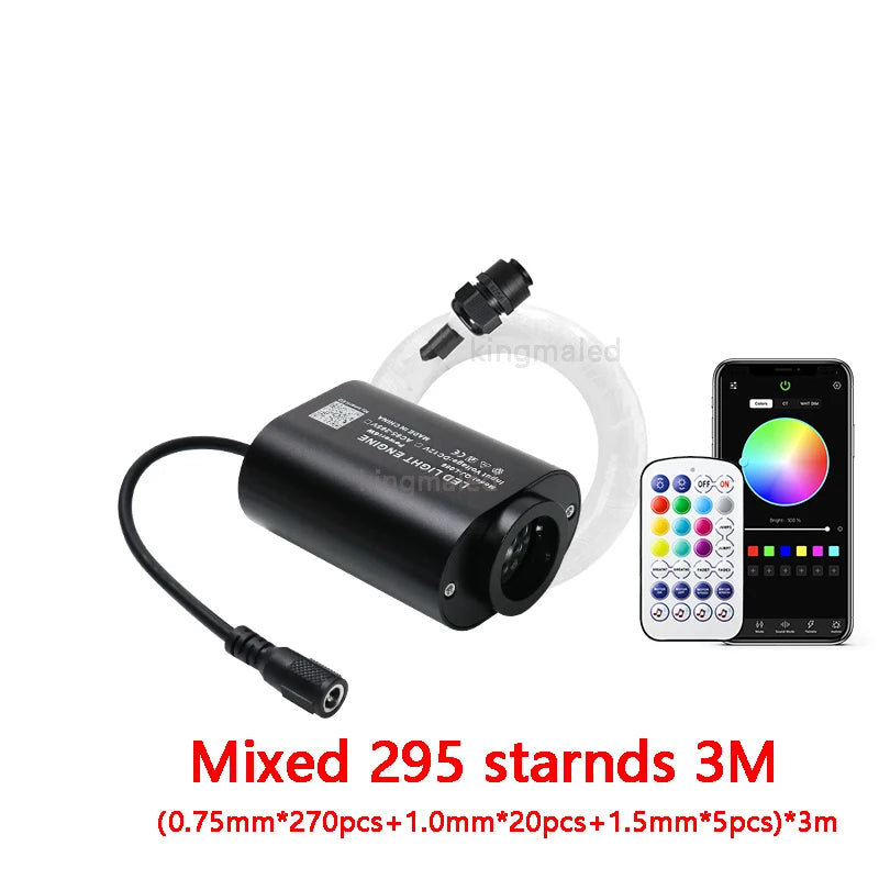 Kit de luces LED de fibra óptica para cielo estrellado, 6W, RGBW, control por aplicación, para techo de coche o interiores