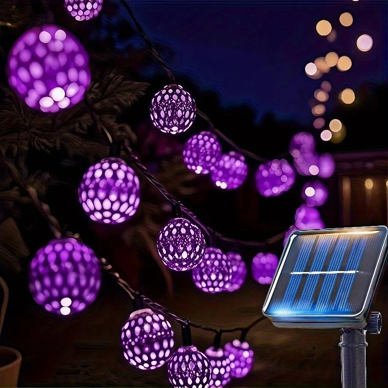 Guirnalda de 50/30/20 luces LED solares tipo bola marroquí, impermeables, 8 modos, para decoración de jardines, bodas, fiestas, Navidad y Halloween