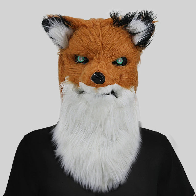Máscara de zorro de felpa con boca móvil para Halloween, máscaras de cabeza completa de perro y Lobo, máscara de Animal realista, accesorios de disfraces de fiesta de Halloween