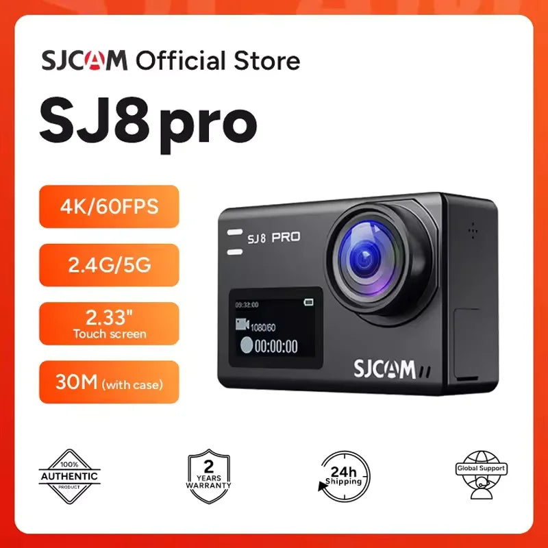 Cámara de acción SJCAM SJ8 pro 4K Ultra HD con zoom 8X, pantalla doble impermeable y estabilización de imagen, batería de 1300 mAh