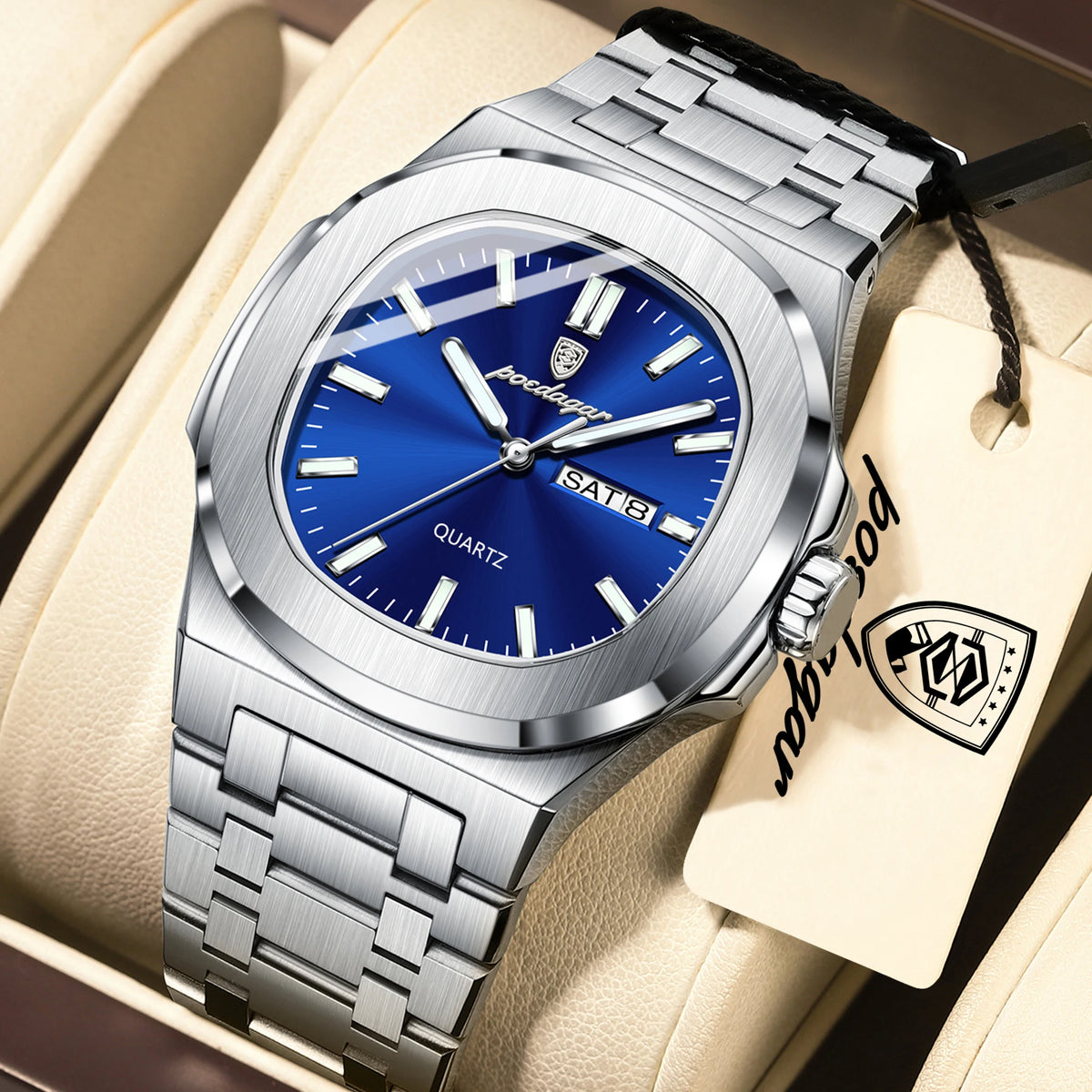 Reloj de pulsera para hombre POEDAGAR, de cuarzo, original, resistente al agua, luminoso, con fecha y día de la semana, de acero inoxidable, estilo ejecutivo