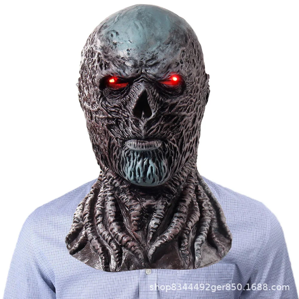 Máscara de Cosplay Vecna, casco de cabeza completa de látex de terror para adultos con ojos rojos LED, disfraz aterrador para fiesta de Halloween