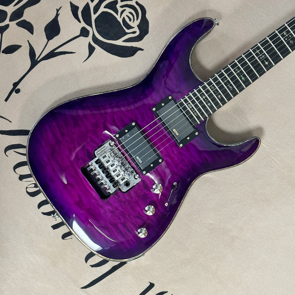Guitarra eléctrica morada de 6 cuerdas, guitarras eléctricas de hardware blanco, guitarra con diapasón de palisandro