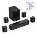 Conjunto de barra de sonido negra y cuatro altavoces cilíndricos Aura A60