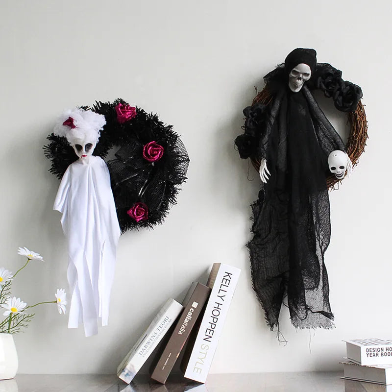 Decoraciones de Puerta de Fantasma Blanco para Halloween, Guirnalda Colgante para Fiesta de Terror, Decoración y Accesorios para Casa Encantada