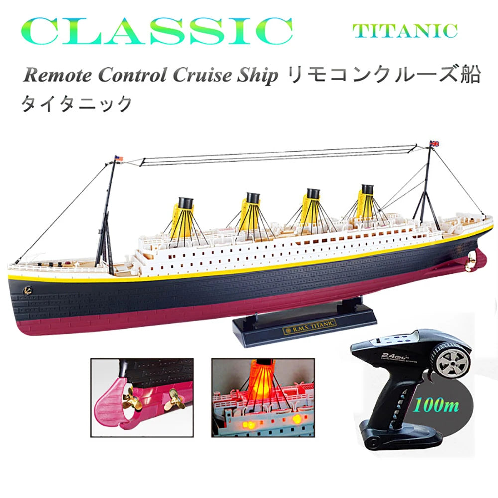 Barco Titanic a control remoto escala 1:325, yate de crucero RC grande de 32 pulgadas, embarcación RC con luz LED para lagos y piscinas para niños