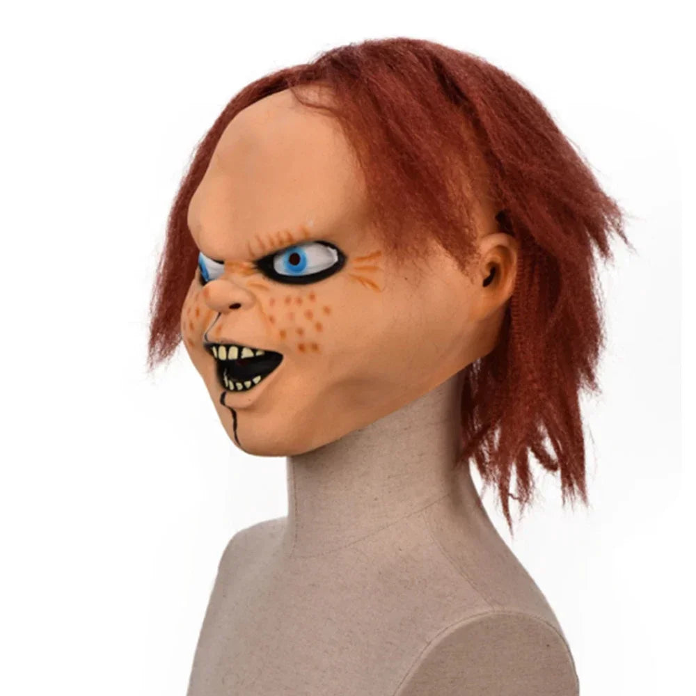 Máscara de Chucky de Child's Play, máscara de látex de asesino terrorífico para Halloween, disfraz de fiesta, accesorios de cosplay de Chucky, cubierta para la cabeza.