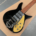 Guitarra eléctrica con sistema de vibrato Bigsby, acabado negro brillante, guitarra de tres pastillas, afinación estable para guitarristas avanzados
