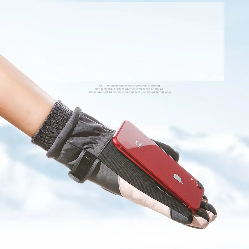 Guantes de Invierno Unisex para Snowboard y Esquí, de Cuero PU Antideslizante, con Pantalla Táctil, Impermeables, para Motociclismo, Cálidos, de Forro Polar