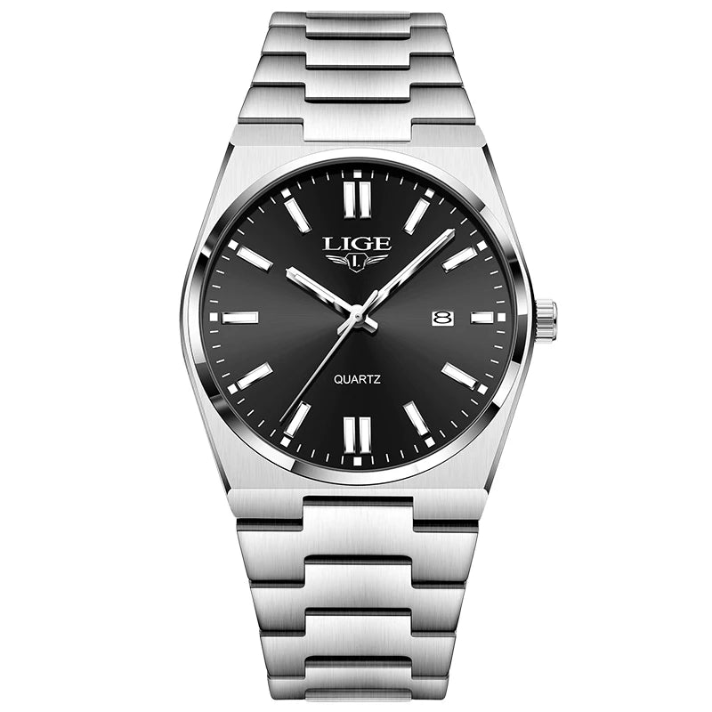 Reloj de cuarzo original LIGE para hombre, deportivo, de acero, a la moda, resistente al agua, con fecha y manecillas luminosas + caja