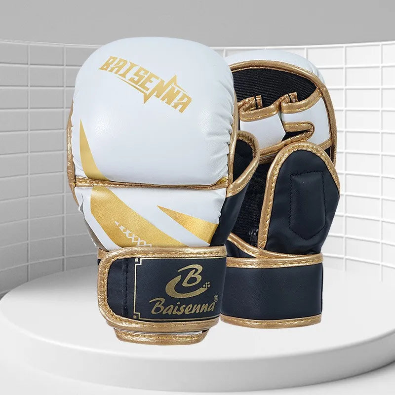 Guantes de boxeo profesionales MMA, saco de arena de medio dedo, guantes de entrenamiento Karate Muay Thai, equipo de boxeo grueso de PU para adultos y niños