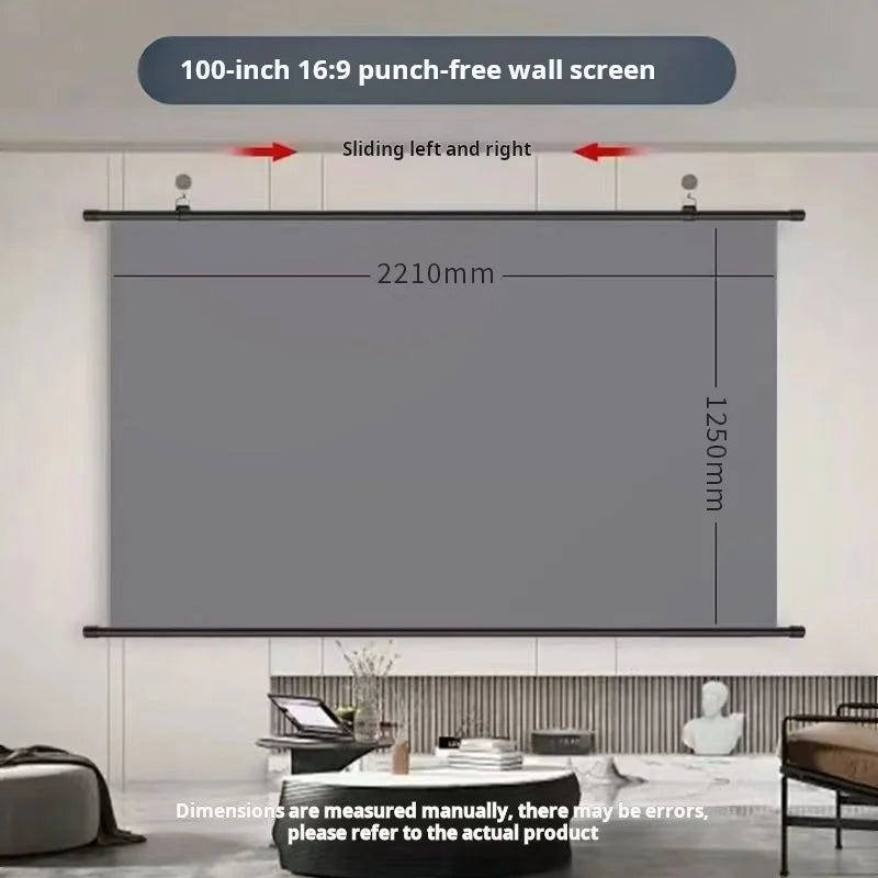 Pantalla de proyector gris 16:9 sin perforaciones, montaje en pared, 100 pulgadas
