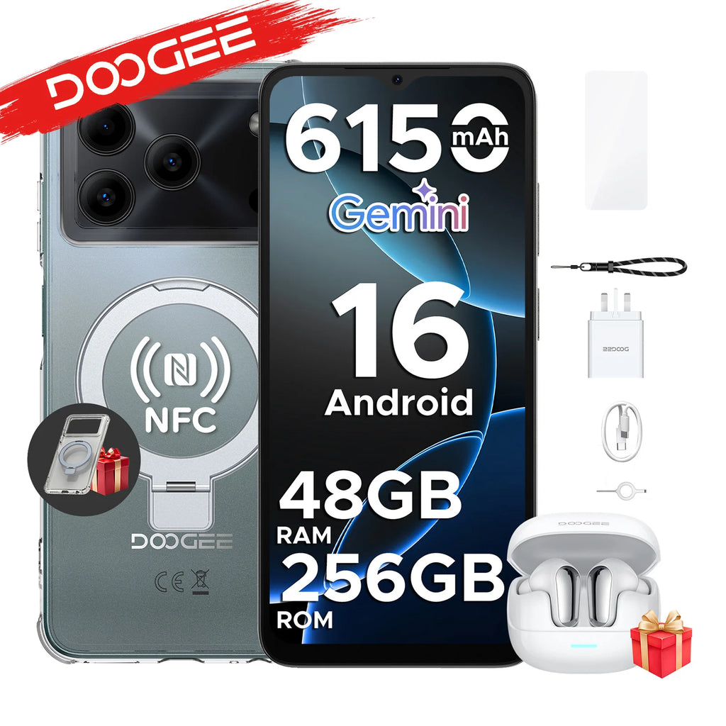 Teléfono inteligente DOOGEE Note56 Plus VIP Edition Android 16 Gemini AI, batería de 6150 mAh, 48 GB de RAM (6+42), 256 GB de ROM, cámara de 50 MP