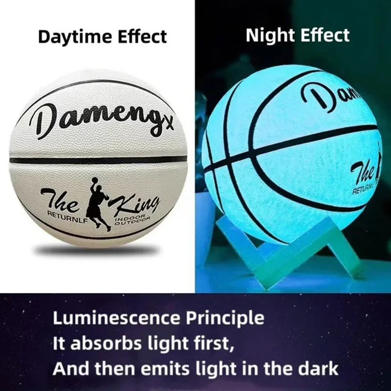 Glow In Night Glow Basketball Tamaño 5 6 7 Tamaño regalo Niños Adulto Estudiante PU Cuero suave Al aire libre Resistente al desgaste y Antideslizante