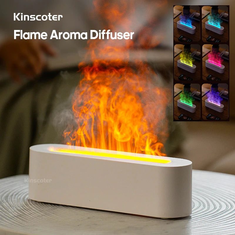 Difusor de Aroma de aceites esenciales KINSCOTER, humidificador de aire con llama, Difusor ultrasónico de niebla fría con luz nocturna de fuego realista RGB