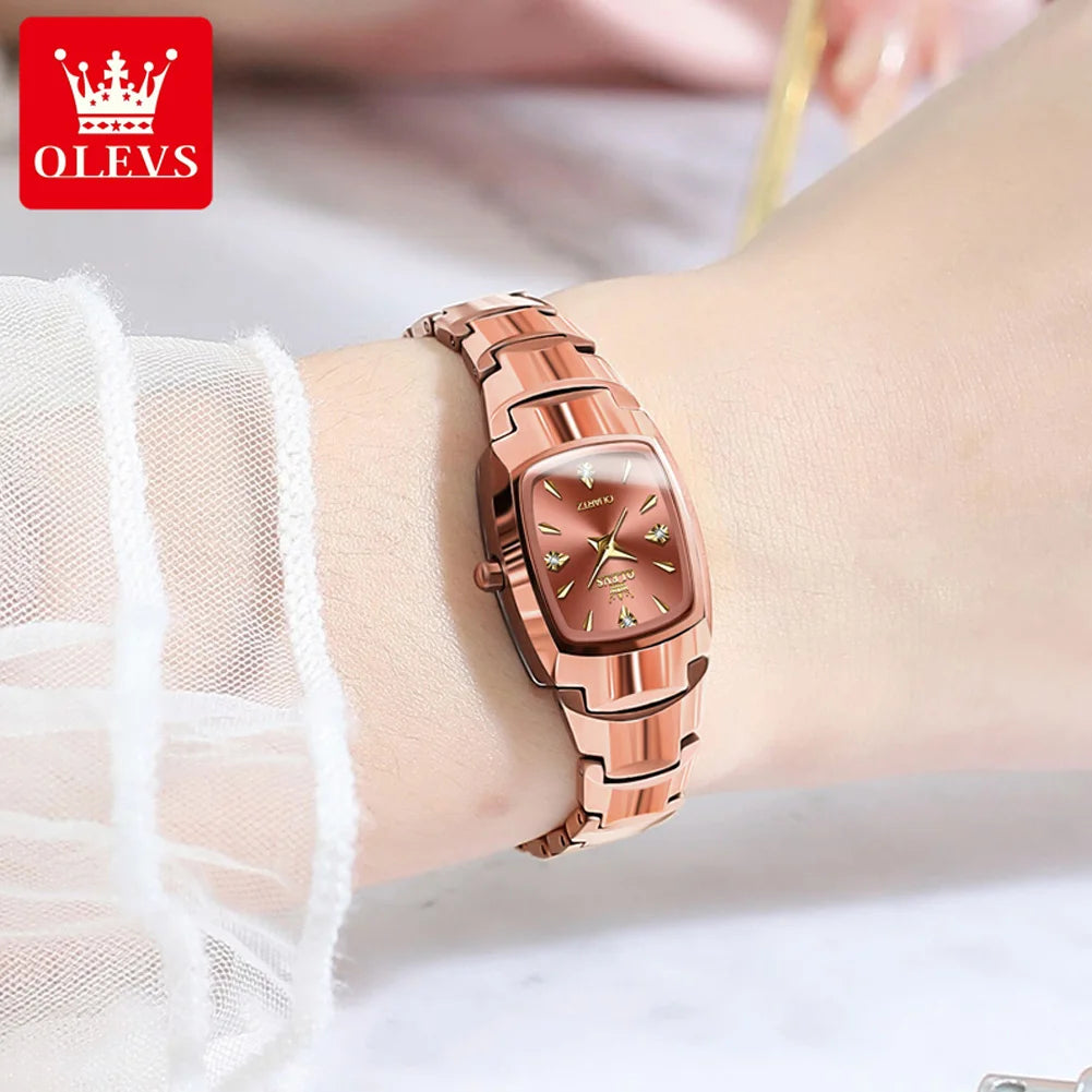 Reloj de cuarzo para mujer marca OLEVS de acero de tungsteno en forma de barril de vino, resistente al agua con luz nocturna 7006
