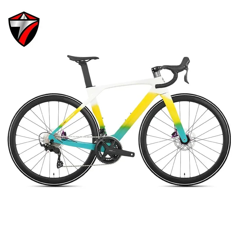 Bicicleta de carretera TWITTER T10pro 105 R7120-24S de fibra de carbono T800, freno de disco hidráulico R7070, juego de bielas huecas de aleación de aluminio SRAM RIVAL 34-50T