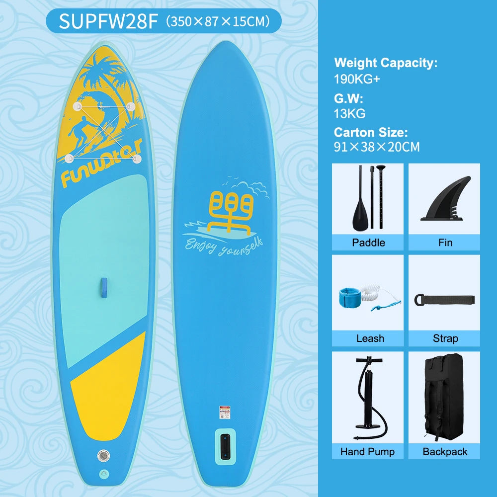 Tabla de paddle surf inflable FunWater, tabla SUP de 320–385 cm con plataforma antideslizante, tabla de paddle surf portátil para surf, turismo, pesca y deportes acuáticos