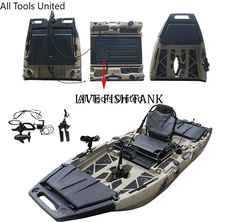 Kayak de Pesca Individual de HDPE Resistente, Certificado CE, 10 pies, Sistema de Propulsión a Pedal, Canoa Modular Motorizada para Uso en Ríos y Lagos